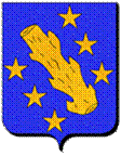 Blason de la famille Antelmy : D'azur, au bâton ou chicot d'or posé en bande, côtoyé de six étoiles du même. Blason de la famille Antelmi